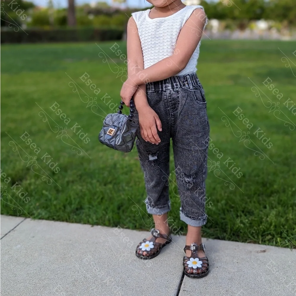 Boutique Kids Flower Black Jelly Sandals